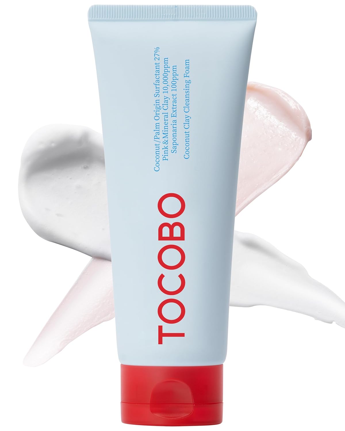 TOCOBO Coconut Clay Cleansing Foam in a tube, gentle face cleanser with coconut and clay ingredients, suitable for all skin types.