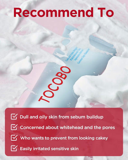TOCOBO Coconut Clay Cleansing Foam face cleanser by AsiaBeautyMall, showing the creamy clay-based foam in a pump bottle.