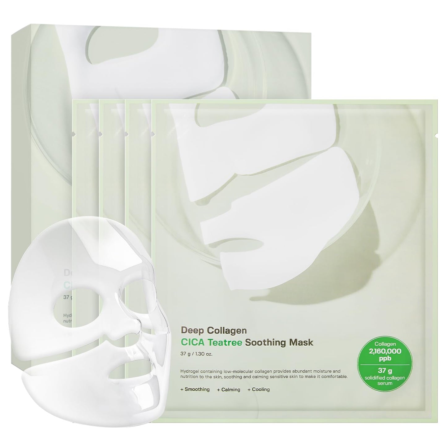 AsianBeautyMall Sungboon Editor Deep Collagen CICA Tea Tree Face Mask, soothing and hydrating skin in a 4-pack.