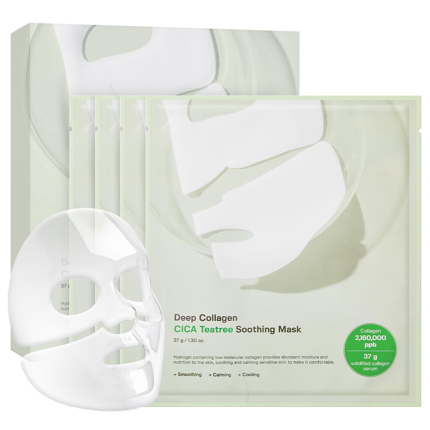 AsianBeautyMall Sungboon Editor Deep Collagen CICA Tea Tree Face Mask, soothing and hydrating skin in a 4-pack.