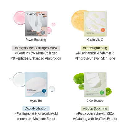 AsianBeautyMall Sungboon Editor Deep Collagen CICA Tea Tree Face Mask, soothing and hydrating skincare for the face.