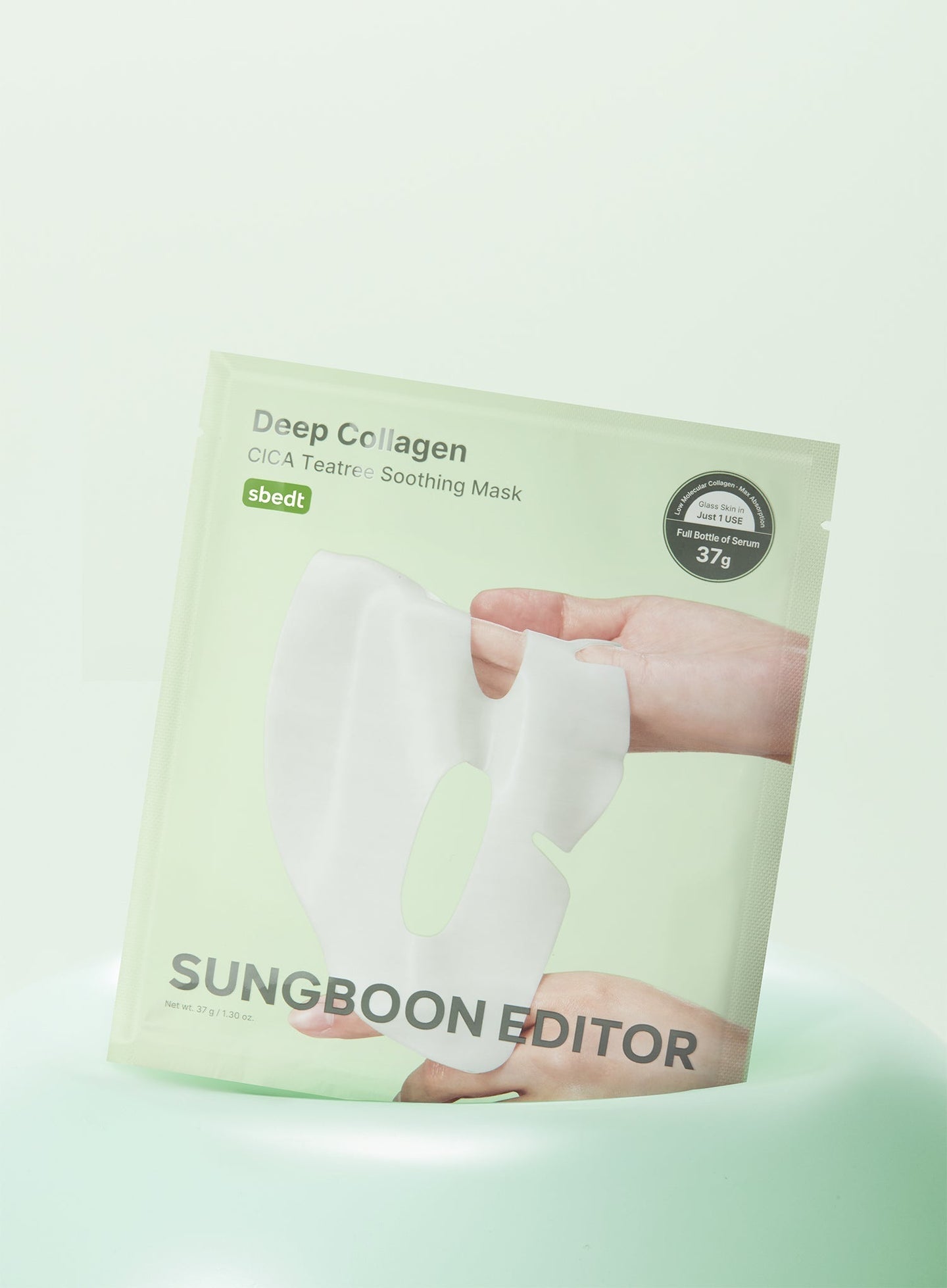 Deep collagen, CICA, and tea tree face mask by Sungboon Editor, soothing and hydrating skin in a 4-pack from AsiaBeautyMall.