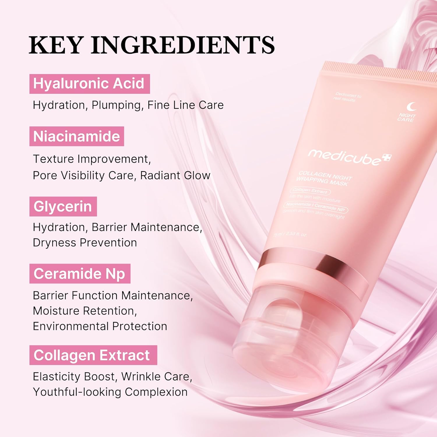 Medicube Collagen Night Wrapping Mask, a face mask with a creamy texture, designed to hydrate and firm skin overnight.