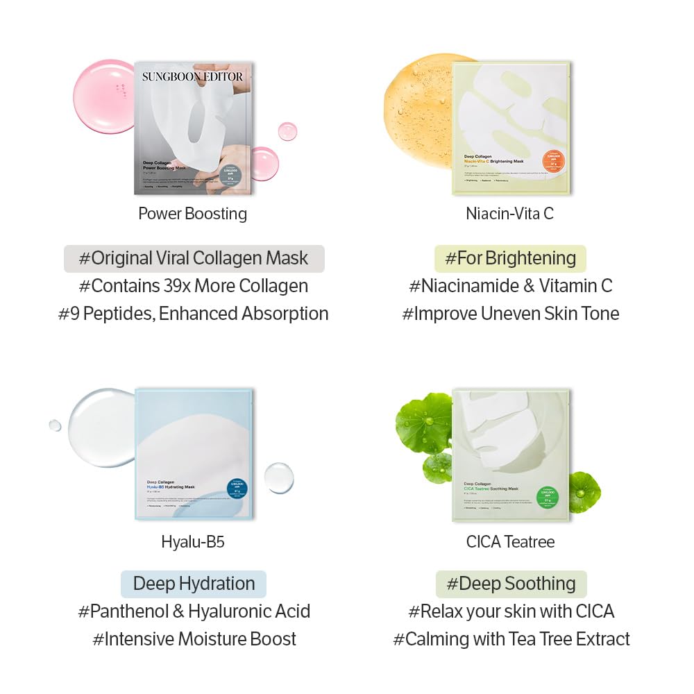 Sungboon Editor Deep Collagen Hyalu-B5 Hydrating Face Mask by AsiaBeautyMall showing a nourishing sheet mask for glowing skin