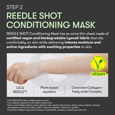 AsiaBeautyMall VT Reedle Shot 300 2-Step Face Mask shown in open packaging with applicator brush and mask sheets.