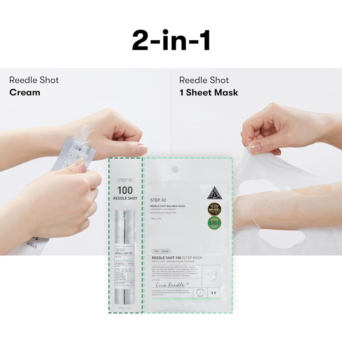 AsiaBeautyMall VT Reedle Shot 700 2-Step Face Mask showing the mask sheet and packaging for skincare.
