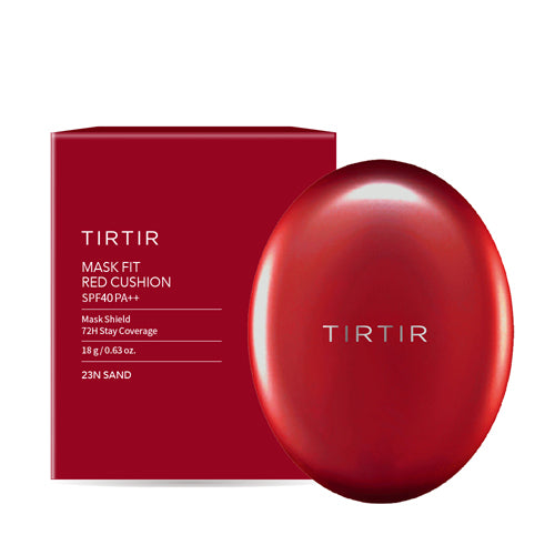 TIRTIR Mask Fit Red Cushion Foundation in 23N Sand, full-size 18g compact with red cushion for a natural, matte complexion.