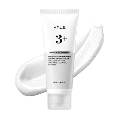 ANUA 3+ Ceramide Panthenol Moisture Barrier Cream moisturizer jar showing creamy texture and product label on the container