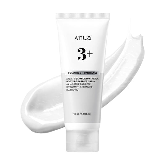 ANUA 3+ Ceramide Panthenol Moisturizer cream in a jar, designed to hydrate and strengthen the skin’s moisture barrier.
