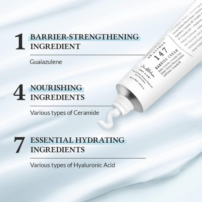 Dr. Althea 147 Barrier Cream moisturizer from AsiaBeautyMall, shown in a jar with smooth cream inside.