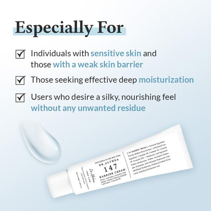 Dr. Althea 147 Barrier Cream moisturizer from AsiaBeautyMall, showing the product jar with label and cream inside.
