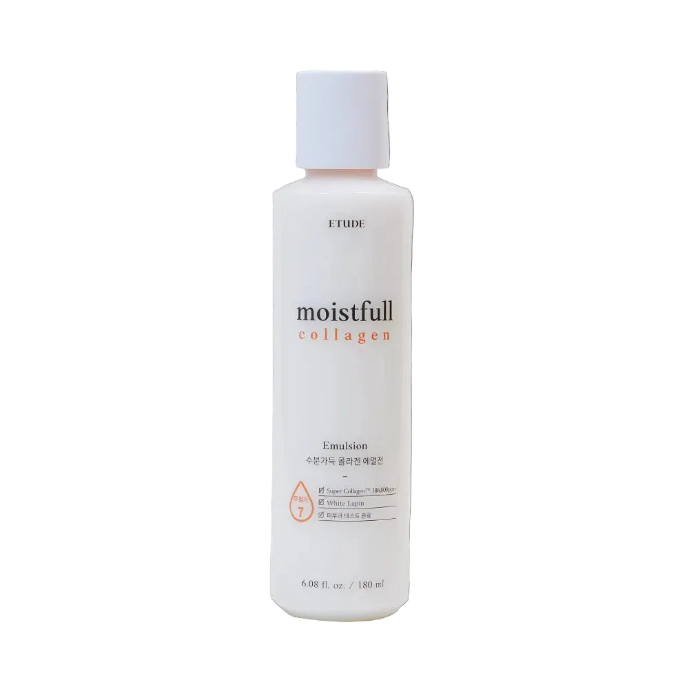 ETUDE Moistfull Collagen Emulsion moisturizer from AsiaBeautyMall, showing the product bottle with a white and blue design.