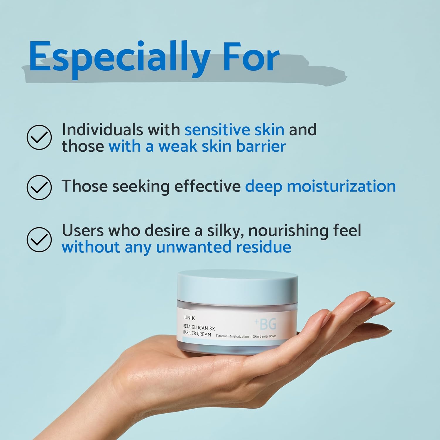 IUNIK Beta-Glucan 3X Barrier Cream moisturizer from AsiaBeautyMall showing the cream jar with label and product packaging