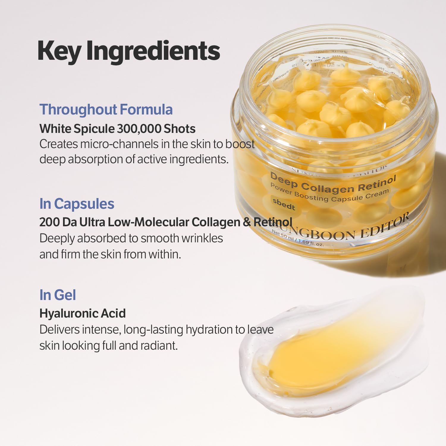 Sungboon Editor Deep Collagen Retinal Power Boosting Capsule Cream moisturizer by AsiaBeautyMall, featuring a sleek jar with cream.