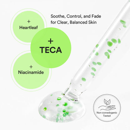 Abib Heartleaf TECA Capsule Serum in a glass bottle with a dropper, designed for nourishing and soothing skin.