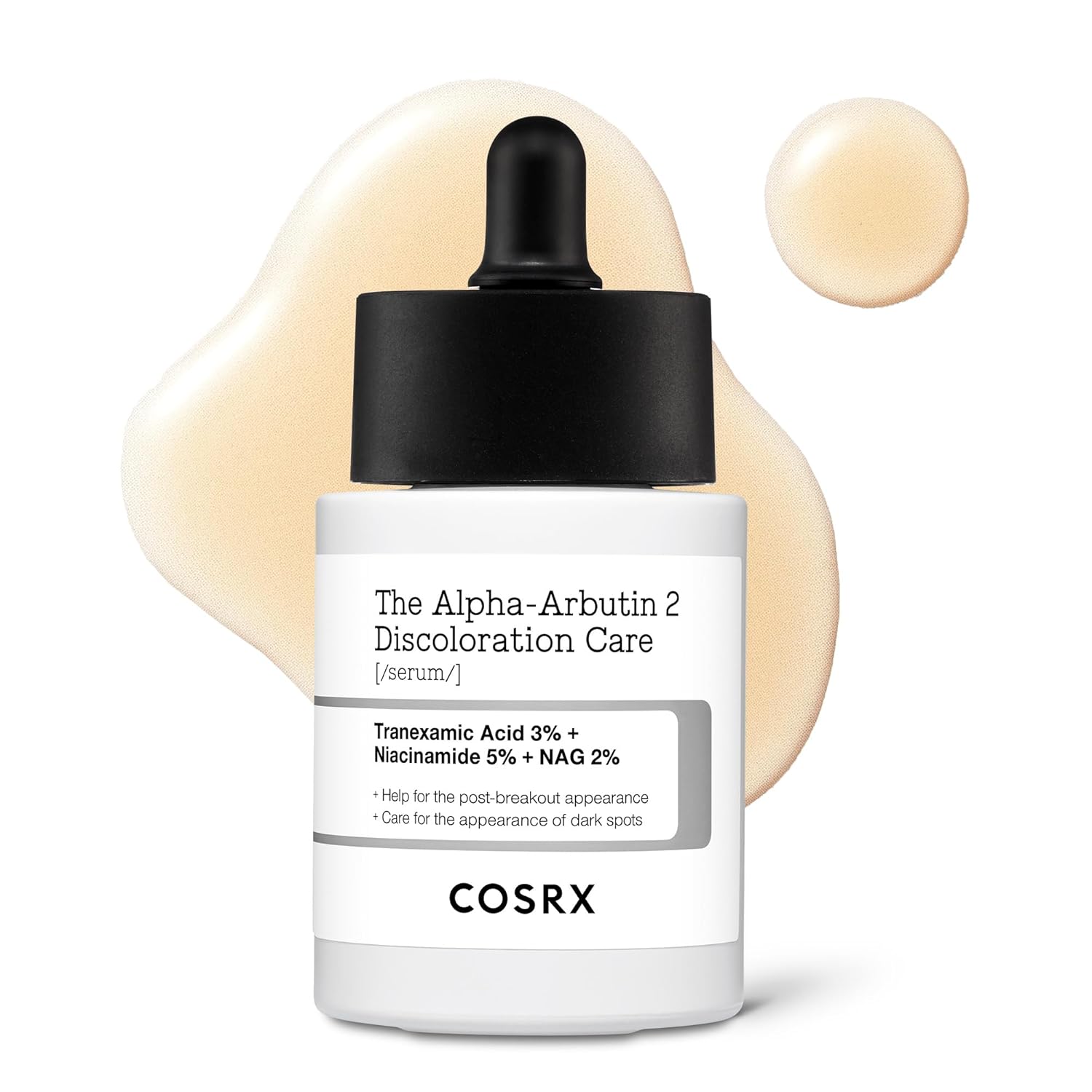 Cosrx Alpha-Arbutin 2 Discoloration Care serum bottle, skincare product for brightening and reducing skin discoloration.