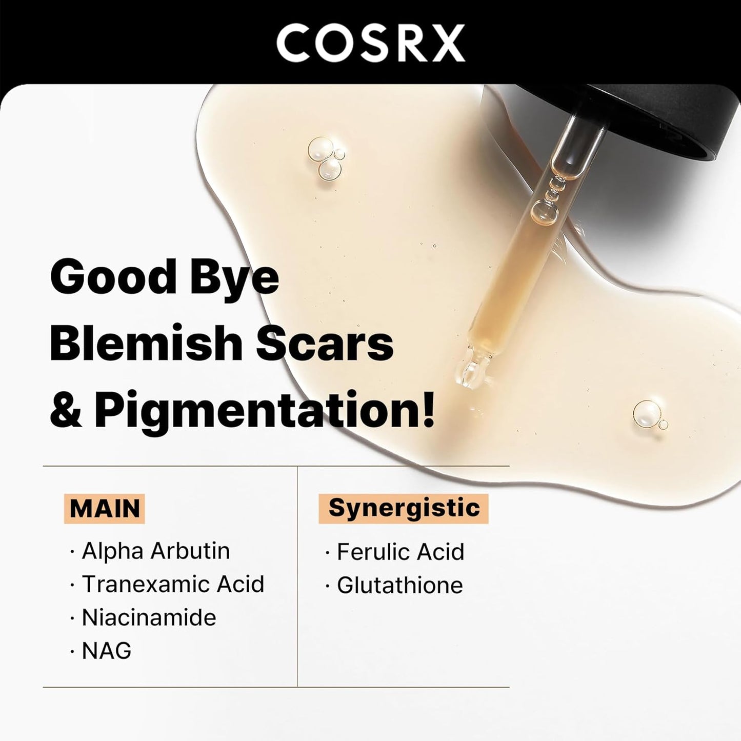 Cosrx Alpha-Arbutin 2 Discoloration Care serum for brightening and reducing dark spots, displayed in a clear bottle with a pump.