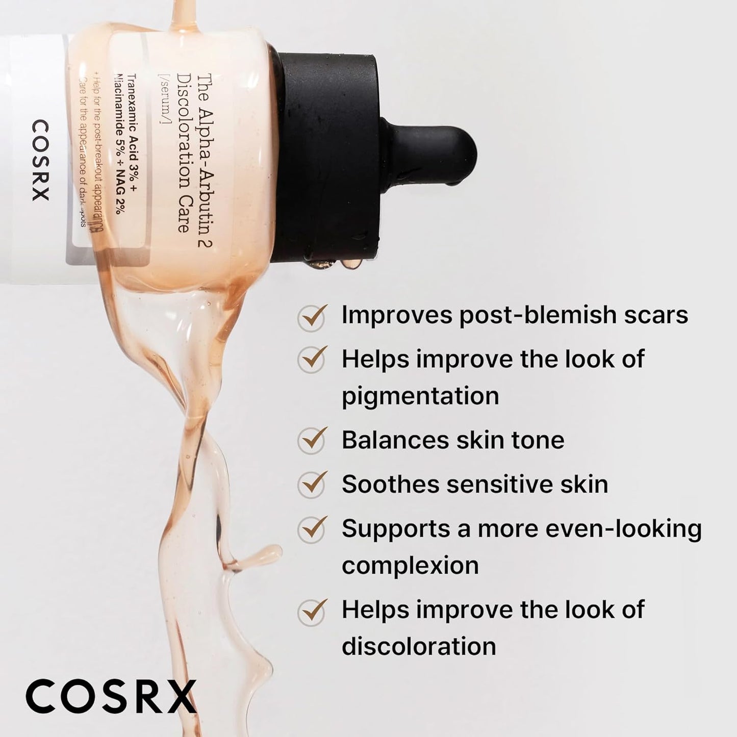 Cosrx The Alpha-Arbutin 2 Discoloration Care serum bottle, skincare product for brightening and reducing dark spots