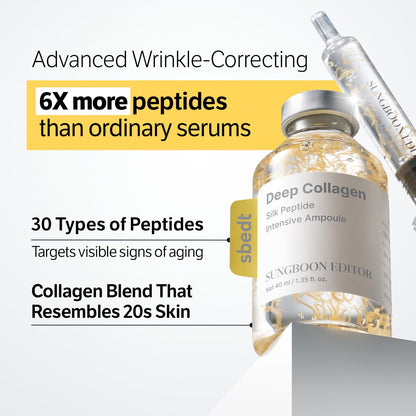 AsiaBeautyMall Sungboon Editor Deep Collagen Silk Peptide serum ampoule for youthful, hydrated skin with collagen and silk peptides.