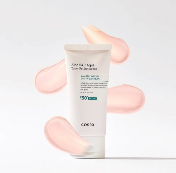 Cosrx Aloe 54.2 Aqua Tone-Up Sunscreen SPF50+ PA++++, lightweight sunscreen with aloe for hydration and sun protection