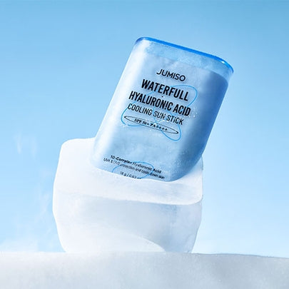 JUMISO Waterfull Hyaluronic Acid Cooling Sun Stick SPF50+ PA++++, a skincare sunscreen with hydrating and cooling effects.