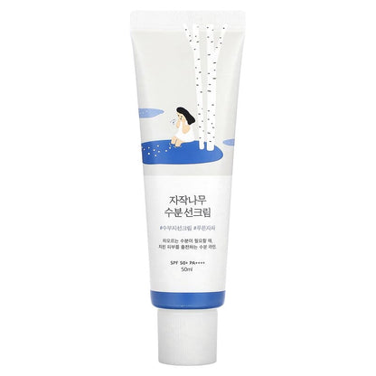 Round Lab Birch Juice Moisturizing Sunscreen bottle with a white and green label, placed on a neutral background.