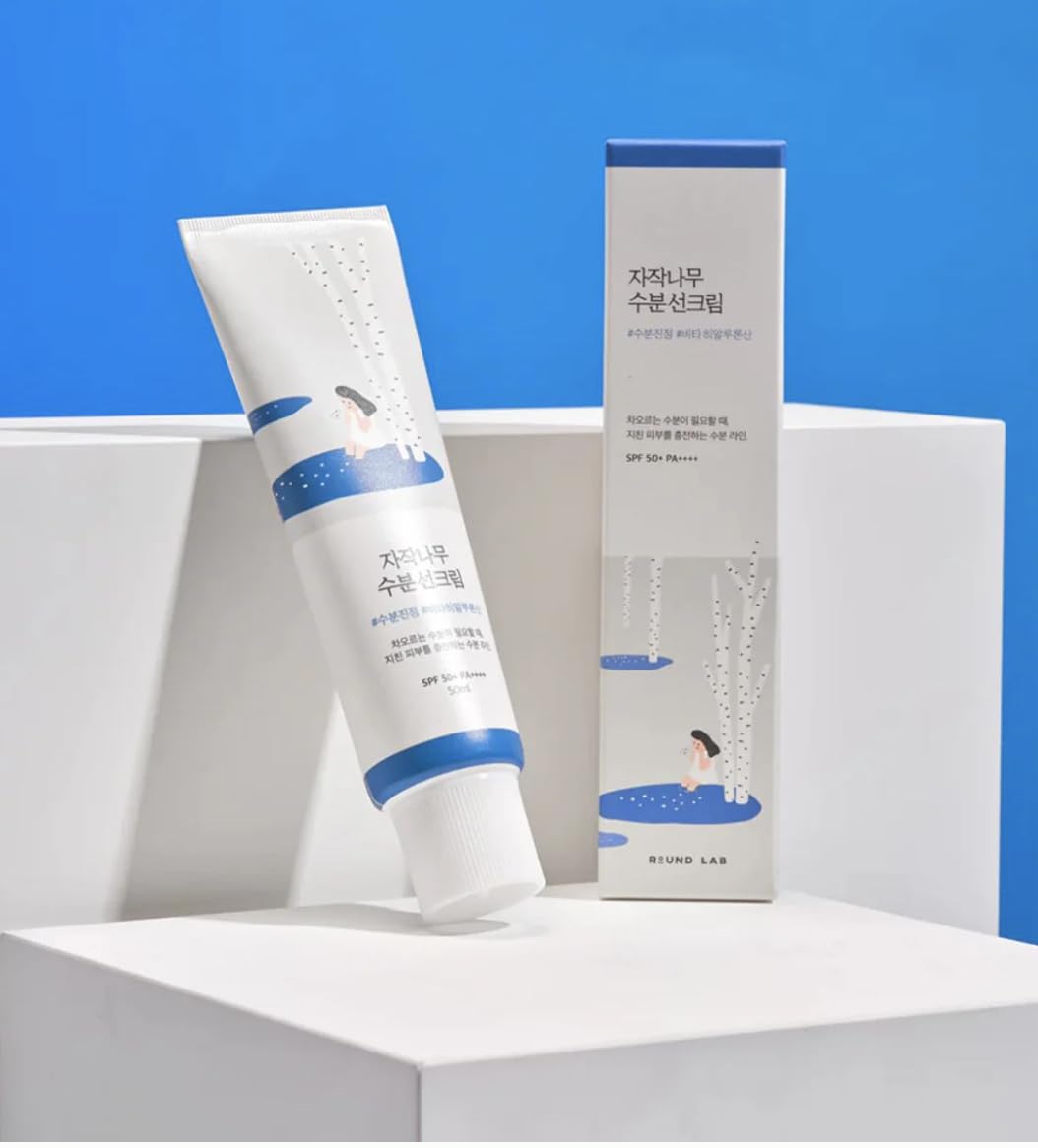 Round Lab Birch Juice Moisturizing Sunscreen, a lightweight SPF sunscreen bottle with natural ingredients for daily skincare.