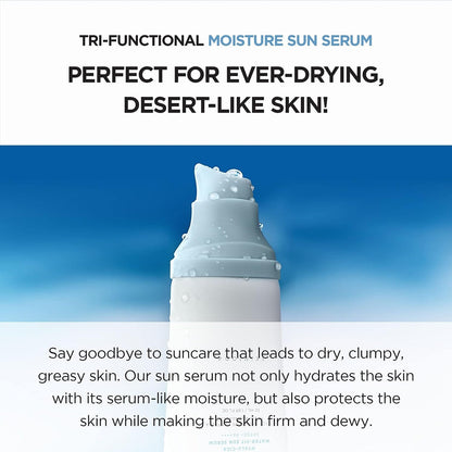 SKIN1004 Madagascar Centella Hyalu-Cica Water-Fit Sun Serum SPF50+ PA++++, lightweight sunscreen in a clear bottle with blue accents