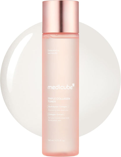 Medicube Triple Collagen Toner lotion from AsiaBeautyMall, showing the bottle and product label on a white background.