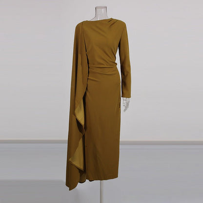 Asymmetric Cape Gown with Back Slit(MS216)
