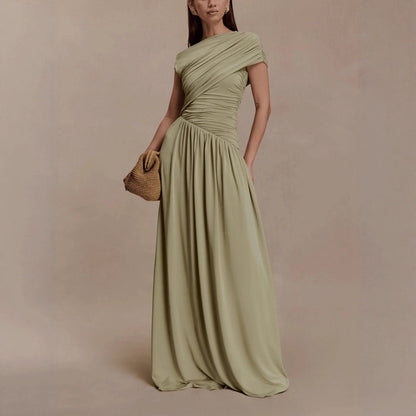 Asymmetric Draped Maxi Dress(MS352)