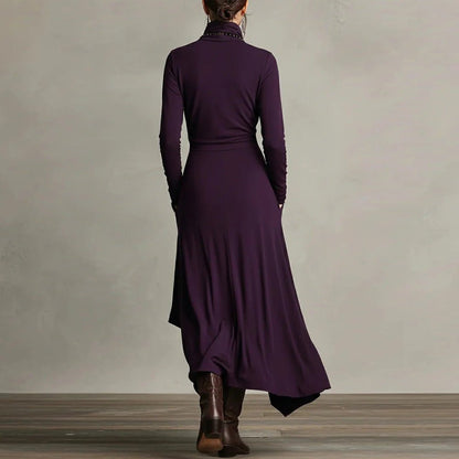 Asymmetric Wrap Gown with Turtleneck | Draped Handkerchief Hem Dress(MS261)