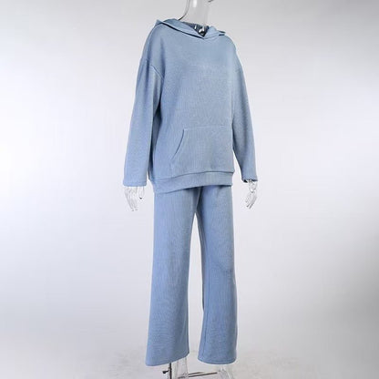 Athletic Hoodie & Pants Set | Wide Sleeve Sweatshirt with Pockets & Drawstring Pants(MS141)