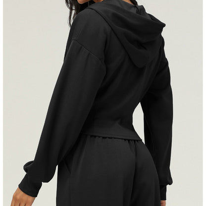 Athletic Zip-Up Hoodie Jacket | Cinched Waist Yoga Top with Pockets(MS169)