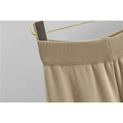 Autumn-Winter Knit V-Neck Gold Button Cardigan Two-Piece Set (MS089)