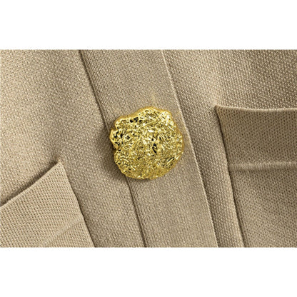 Autumn-Winter Knit V-Neck Gold Button Cardigan Two-Piece Set (MS089)