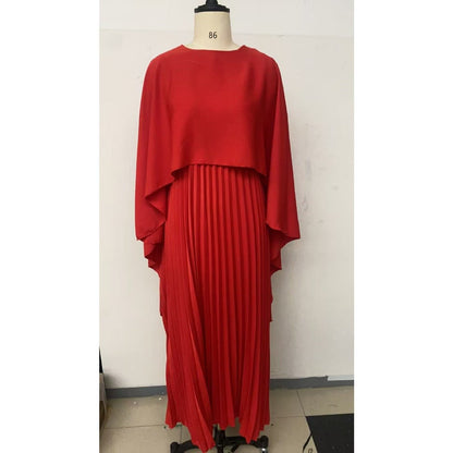 Bat Sleeve Pleated Maxi Dress | Cream White Cape Dress with Dramatic Bell Sleeves (MA241)