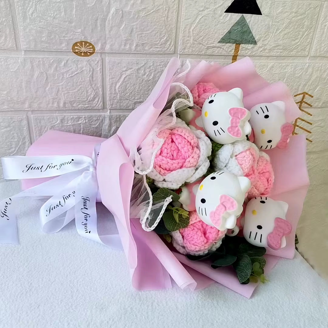 Hello Kitty Cartoon Plush Bouquet Anime Rose Flowers Doll Home Wedding Decoration Christmas Valentine'S Day Gift