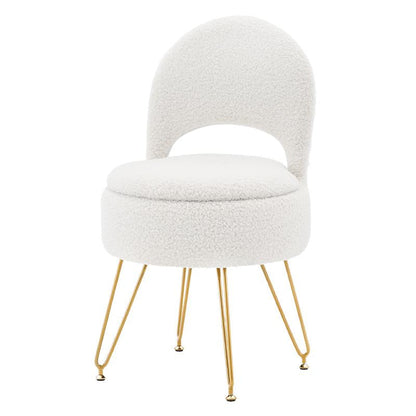 Storage Ottoman Vanity Stool Chair with Folding Back Teddy Velvet Makeup Chair Multifunctional Upholstered Footstool,4 Metal Legs with Anti-Slip Feet for Bedroom Living Room Entryway
