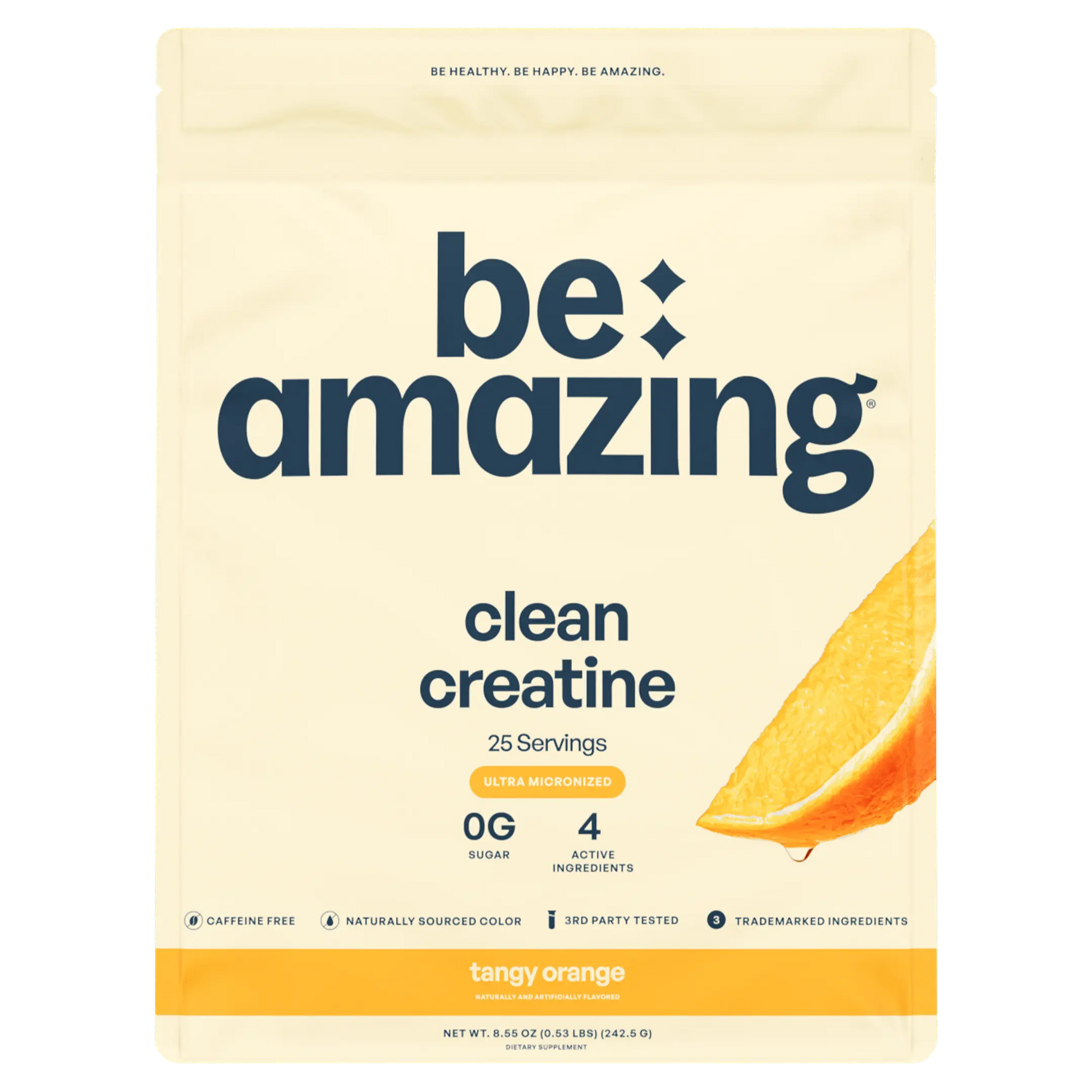 Unflavored Be Amazing Clean Creatine powder in a container, designed for athletic performance and muscle support.