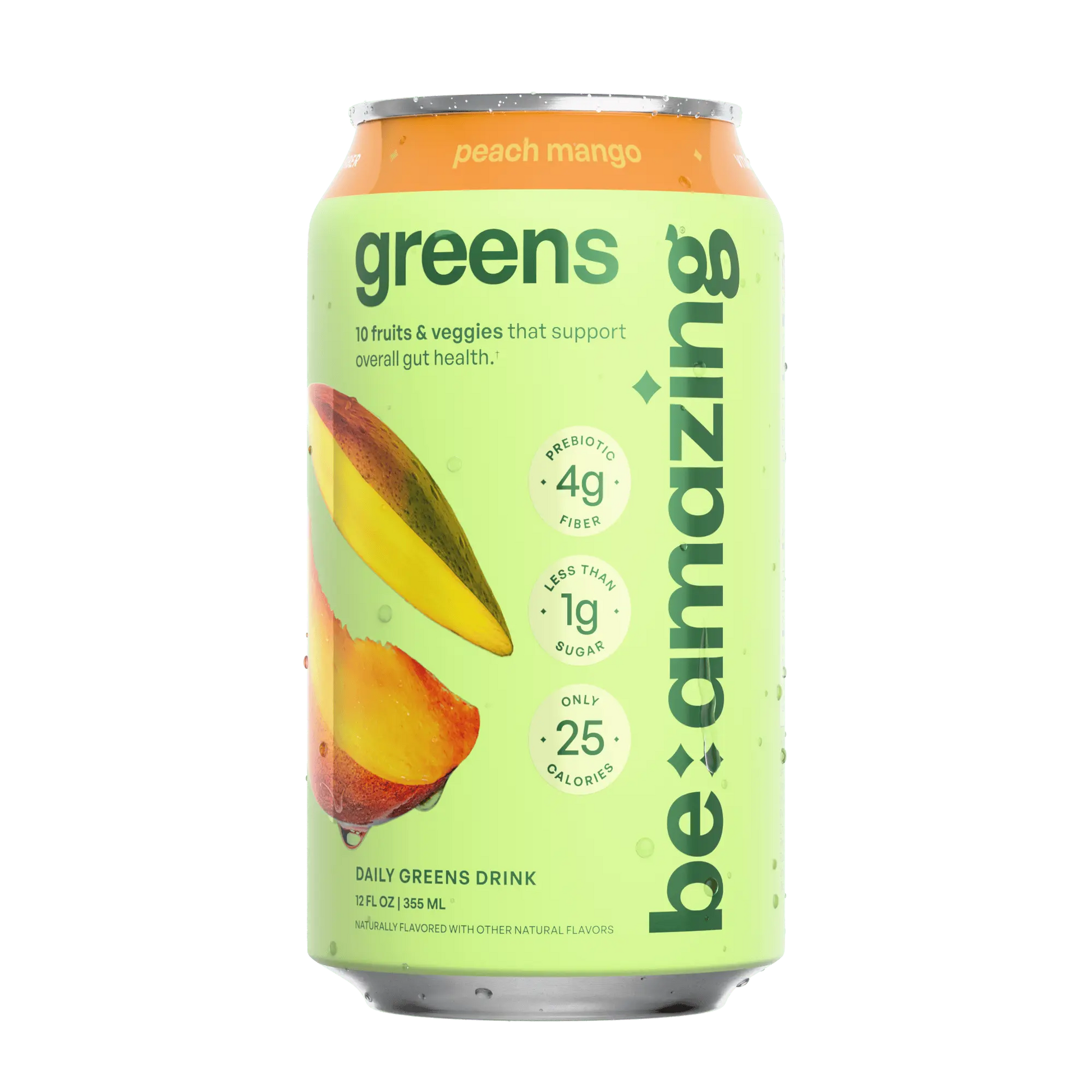 Be Amazing Daily Greens RTD drink pack featuring raspberry lime flavor with vibrant fruit and leafy greens in clear bottles.