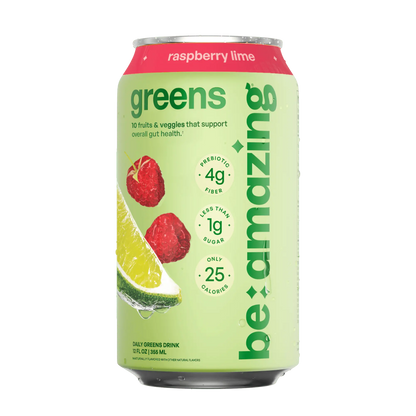Be Amazing Daily Greens RTD drink with raspberry and lime flavor, 8-pack of ready-to-drink health beverages.