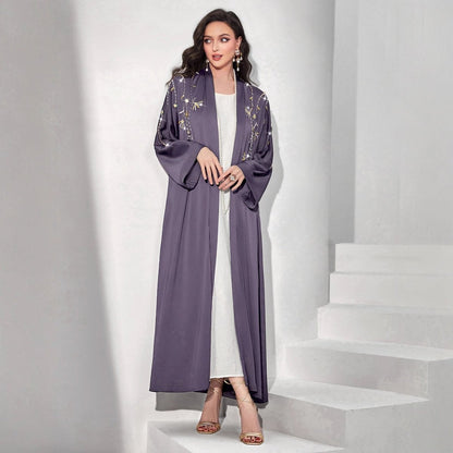 Beaded Floral Vine Abaya | Open-Front Embellished Cardigan (MOA268)
