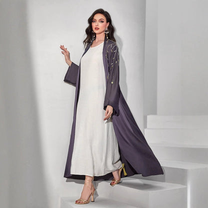 Beaded Floral Vine Abaya | Open-Front Embellished Cardigan (MOA268)
