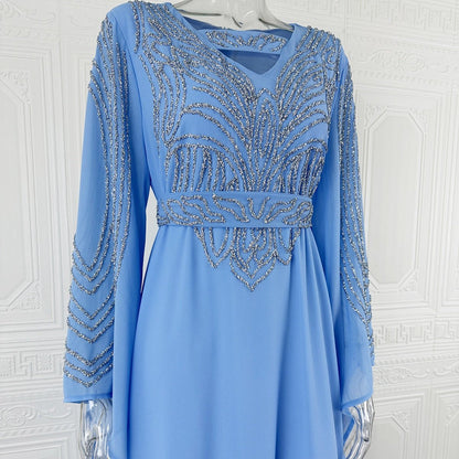 Sky Blue Or Pink Beaded Kaftan Abaya (MA372)