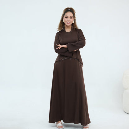 Beaded-Waist Corset-Back Flared-Sleeve Maxi Dress(MS476)