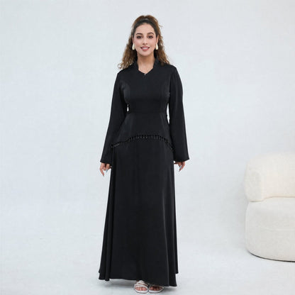 Beaded-Waist Corset-Back Flared-Sleeve Maxi Dress(MS476)