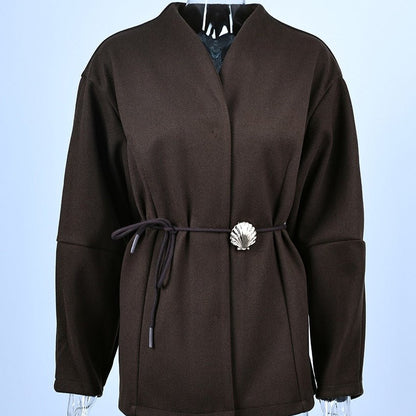 Belted Wool Coat with Shell Brooch(MS255)