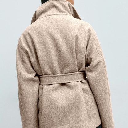 Belted Wrap Coat with Wide Collar | Double-Faced Wool Blend Jacket(MS254)