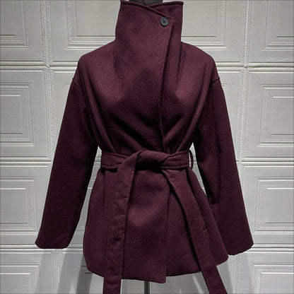 Belted Wrap Coat with Wide Collar | Double-Faced Wool Blend Jacket(MS254)